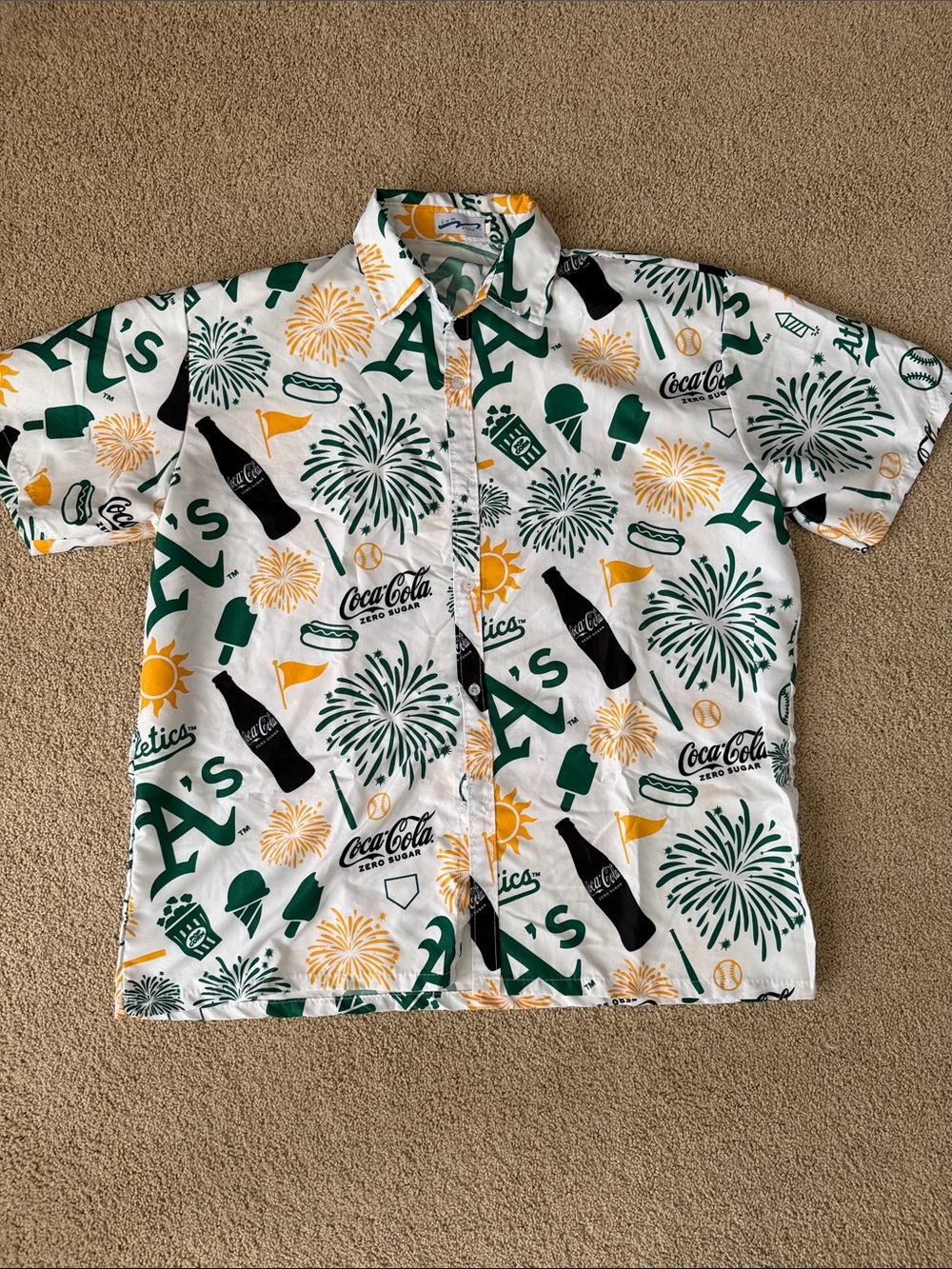 Last Game Memorabilia - Oakland A's White Short-Sleeve Button-Up Camp Shirt